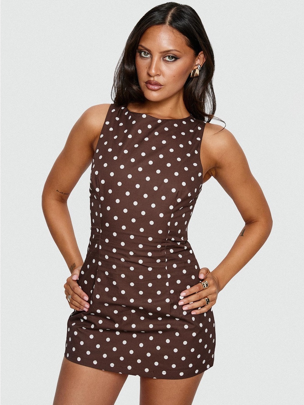 Princess Polly Yumiko Brown Polka Dot Sleeveless Mini Romper